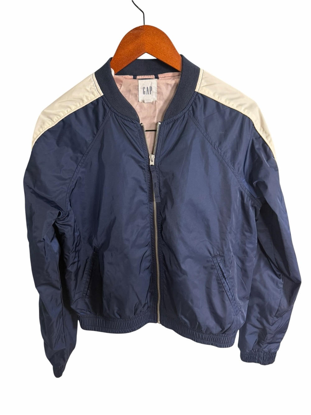 GAP Navy Bomber Jacket with White Shoulder Stripe - Picture 2 of 8